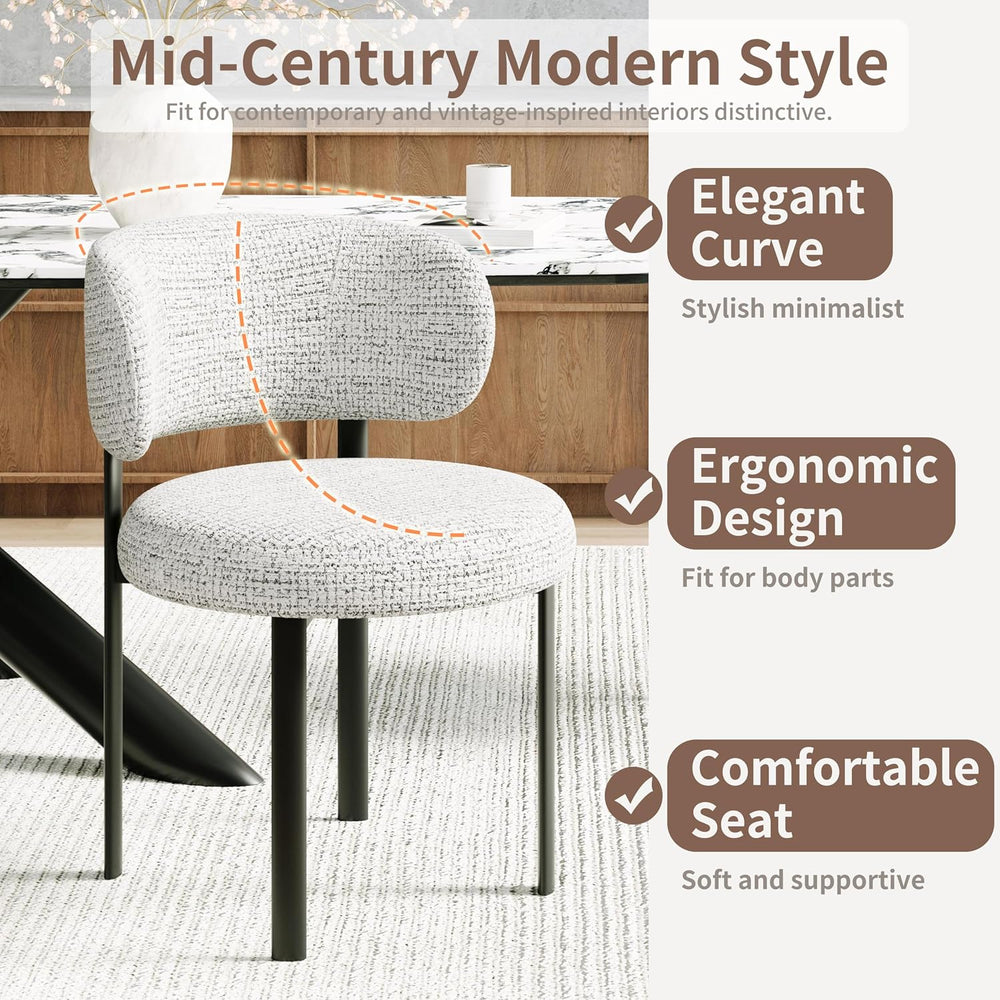 Dining Chairs Set of 4, Fabric Dining Chairs Metal Legs, Off-White | Breathab...