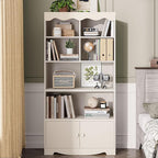 LINSY HOME 5 Shelf Bookcase Wooden, 63" Tall Bookshelf with Doors, Open Floor Standing Cube Shelf Bookcase Libreros, Beige Modern Book Shelf for Bedroom, Living Room, Home Office, White Oak