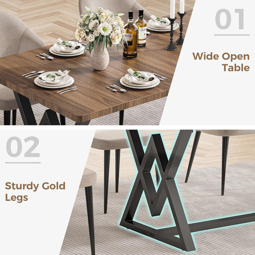 IRONCK 63" Dining Table for 4-6, Modern Rectangular Kitchen Table with S...