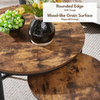 Yaheetech Small Round Nesting Coffee & Side Table Set of 2, Rustic Brown | Space-Saving Nesting Design, Engineered Wood Tops on Black Metal Frames, Use Apart as End Tables, Easy Assembly, 99 lb Max