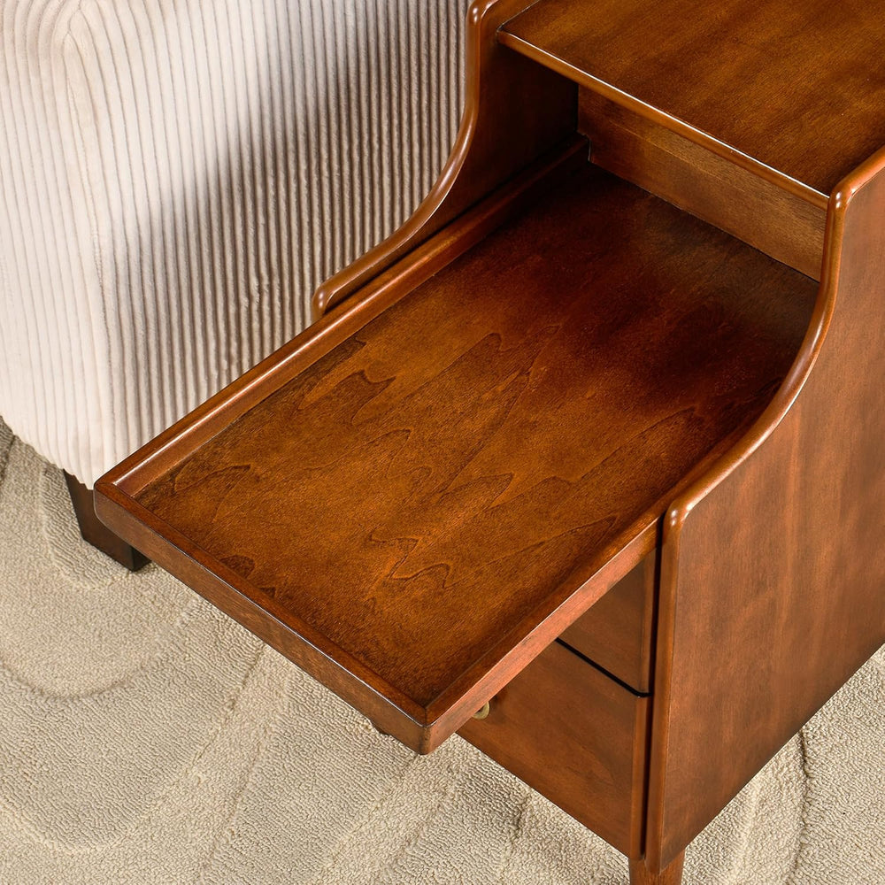 Narrow End Side Table with 2 Drawers and Pull-Out Tray, No-Tools Assembly Sof...