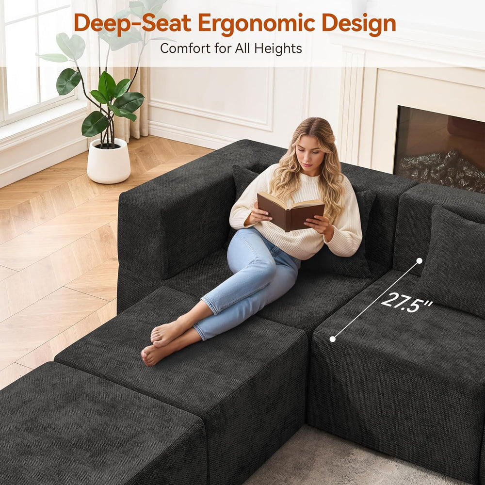MONVANE 130'' Modular Sectional Cloud Couch for Living Room, 6 Seater...