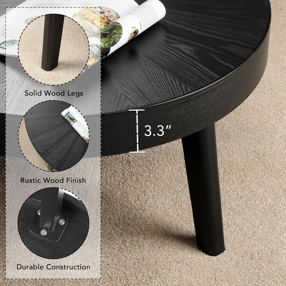 HOKYHOKY Farmhouse Round Coffee Table Set of 3, Coffee and End Table, Black |...
