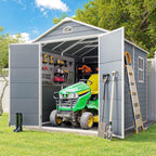 Gizoon 8x6 FT Outdoor Plastic Storage Shed with Reinforced Steel Frame, All-Weather Waterproof Resin Construction, Lockable Doors, Included Floor and Window for Backyard, Garden, Patio