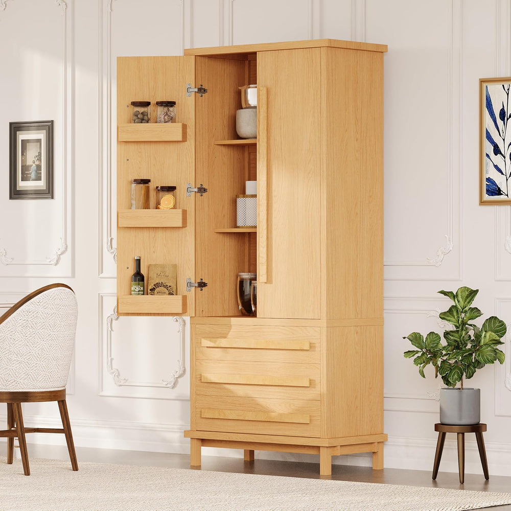 70" Tall Kitchen Pantry Cabinet, Wood Freestanding Storage Cupboard with...