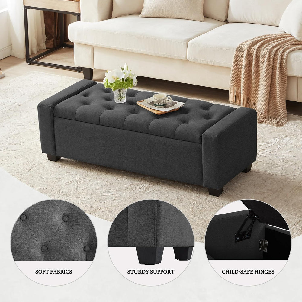 Huatean Home 48" Ottoman with Storage, Dark Gray Storage Ottoman Bench |...