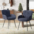 VKNOW Modern Dining Chairs Set of 2, Upholstered Dining Room Chair with Armrest, Kitchen Chairs with Curved Ergonomics Backrest for Living Room, Dining Room, Kitchen, Navy Blue