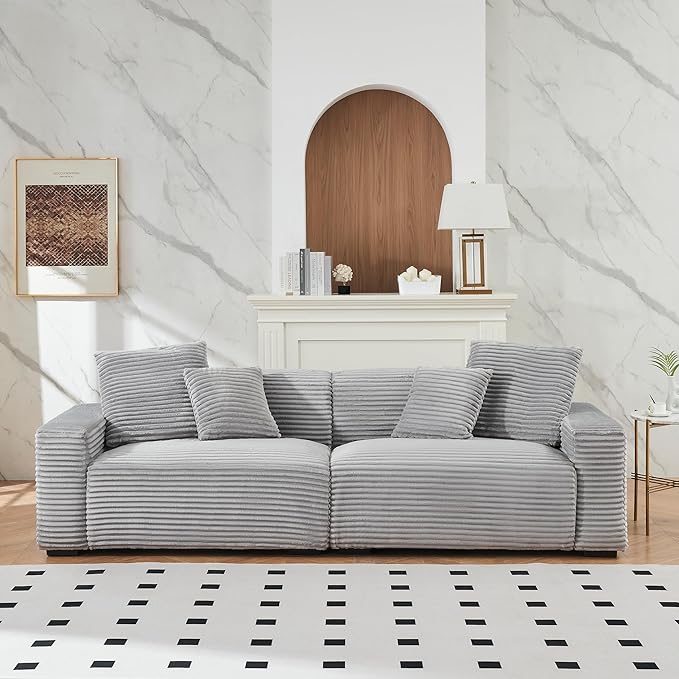Ball & Cast 104" Modular Sectional Sofa,Comfy Loveseat Couch with 4 Pillows,Corduroy Fabric Upholstered Couches W/Deep Seat and Armrest,4 Seater Sectional Sofa for Living Room,Apartment,Gray