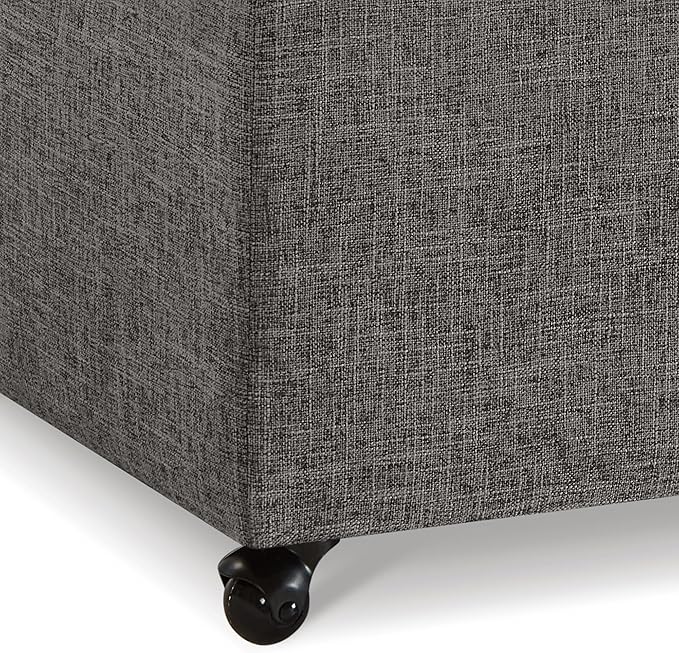 45" Modern Sofa Ottoman with Storage,Linen Upholstered Storage Bench with Rotation Casters and Safety Hinge, for Living Room,Charcoal Grey