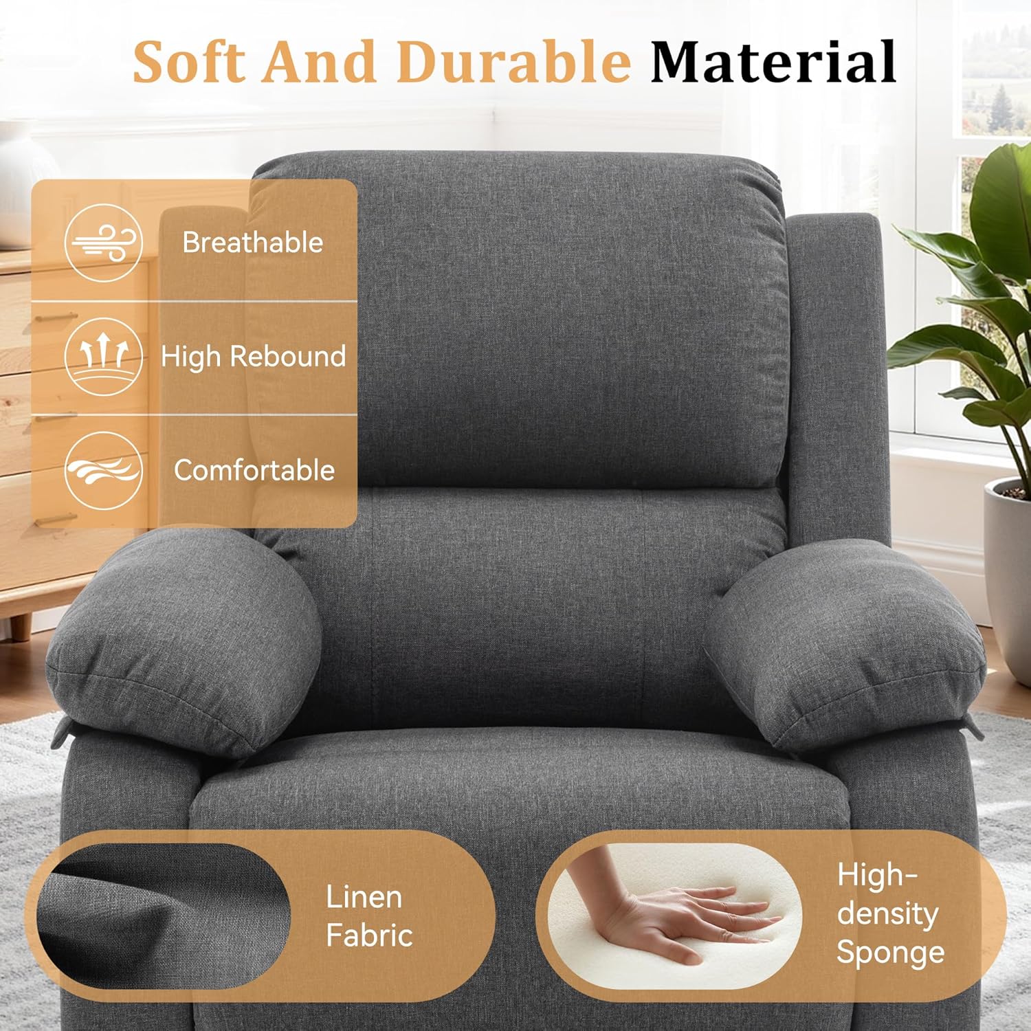 Korser Recliner Chair, 360 Swivel Rocker Chair for Adults, Small Rocking Recliner for Small Spaces, Upholstered Fabric Glider Recliner Nursery