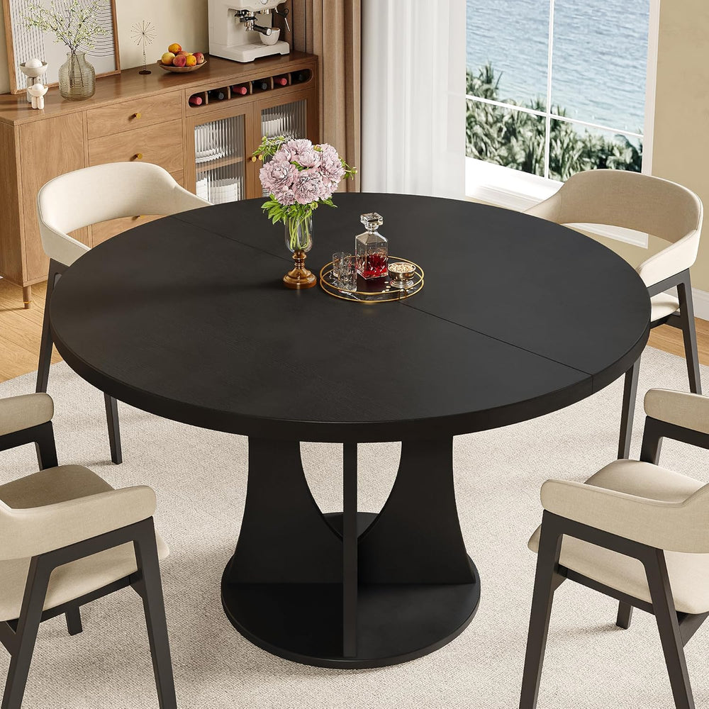iPormis 47 Inch Round Dining Table for 4-6 People, Wooden Dining Room Table w...