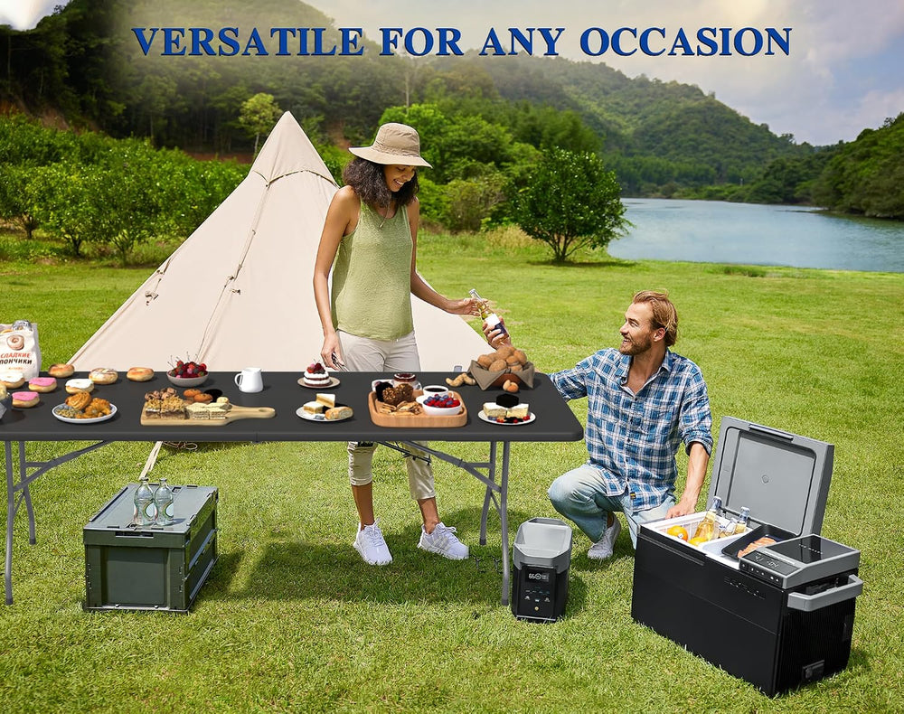 8FT Folding Tables – Heavy Duty Portable Foldable Picnic Table with Built-in ...