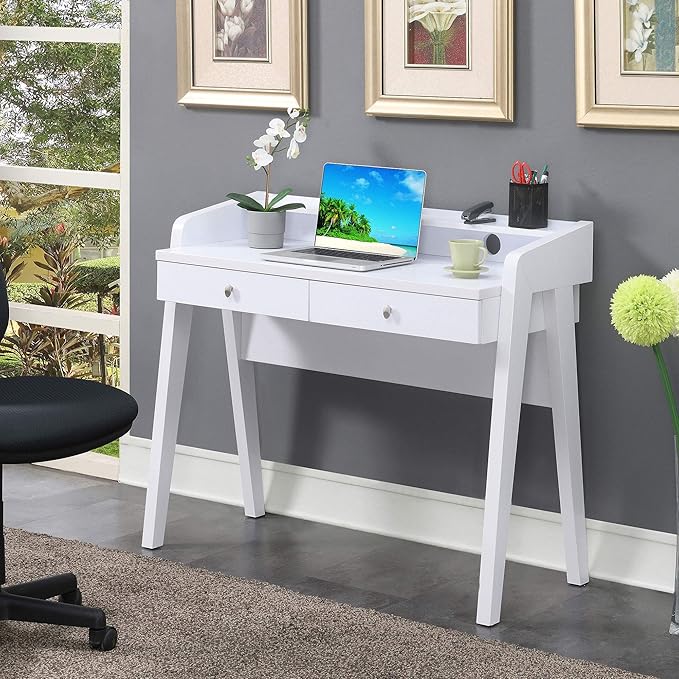 Convenience Concepts Newport Deluxe 2 Drawer Desk, White