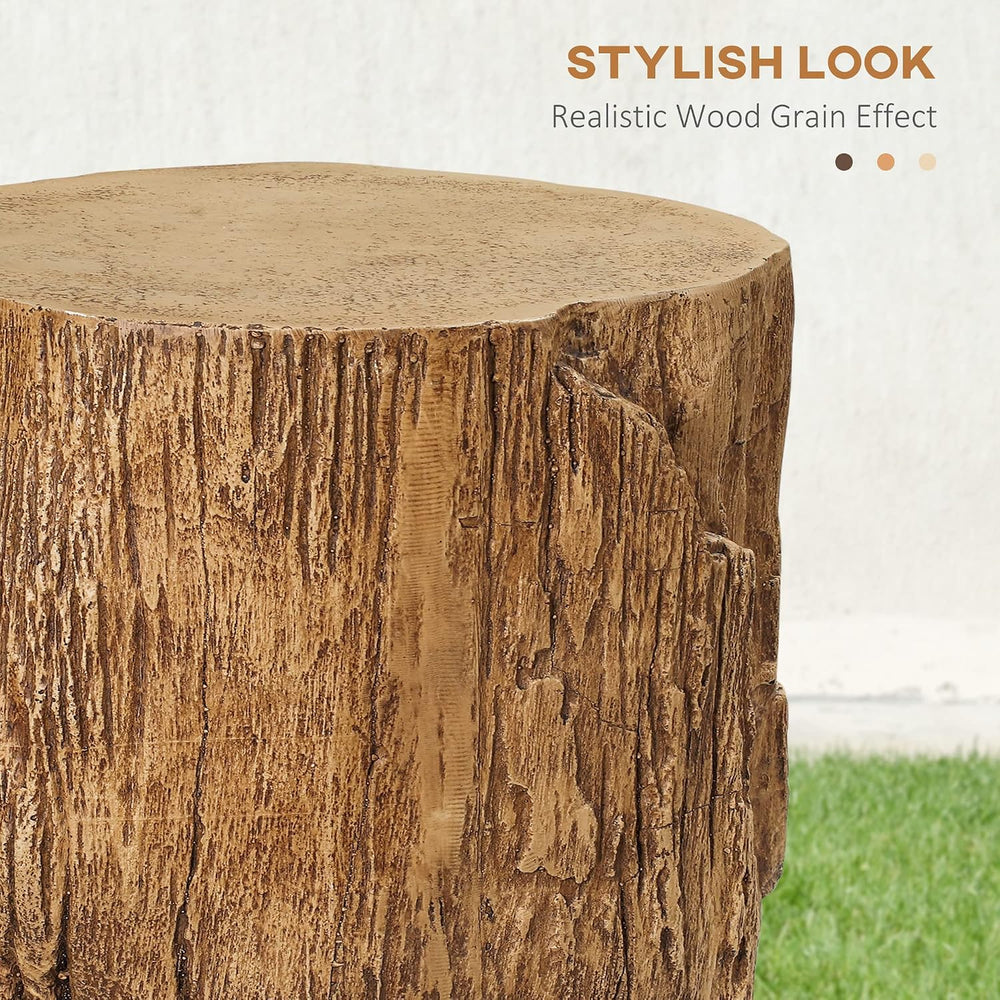 Tree Stump Stool, Decorative Side Table with Round Tabletop, Concrete End Tab...