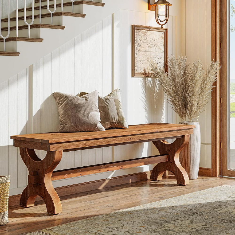 Solid Wood Dining Bench, 55-Inch Long Entryway Shoe Bench, Farmhouse Indoor S...