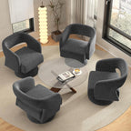 Luxanimarion Swivel Barrel Accent Chair,Oversized Teddy Upholstered Round Swivel Chair,Modern Luxury 360 Degree Living Room Vanity Chair for Bedroom Office,Black Chenille,2PCS