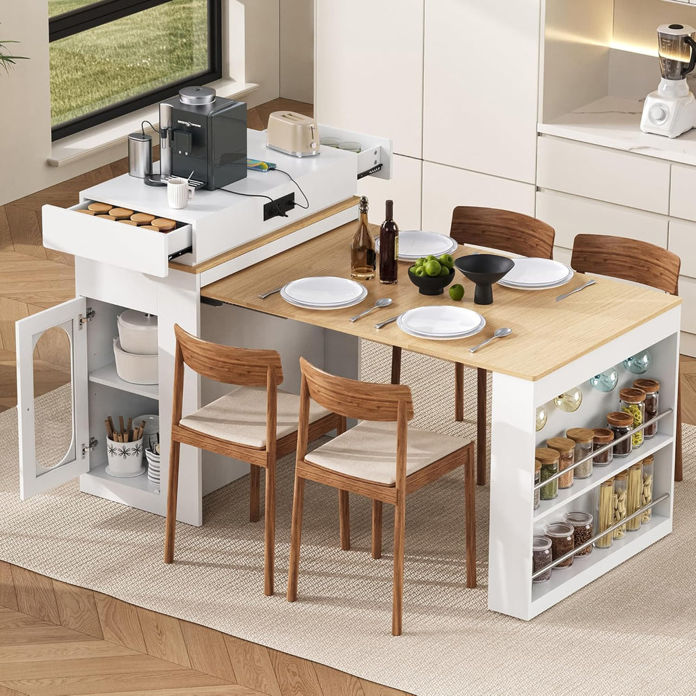 Extendable Dining Table with Storage, Transformer Console Table for 1-4 Peopl...