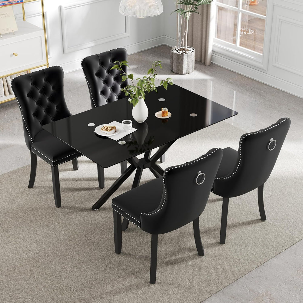 5 Pieces Modern Luxury Glass Dining Set, Minimalist Rectangle Dinner Room Set...
