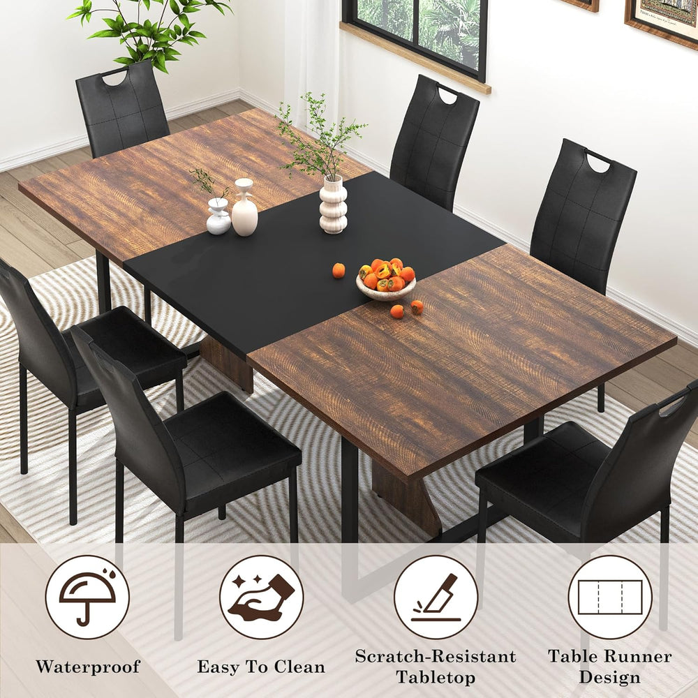 70IN Large Dining Table for 4 5 6 People,Farmhouse Kitchen Dinner Table W/Bro...