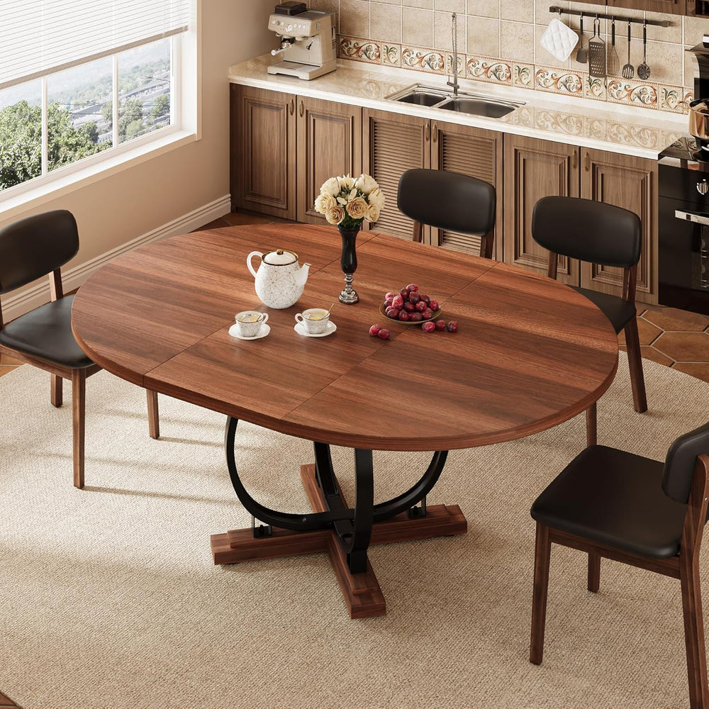 iPormis 59'' Extendable Round Dining Table for 4 to 6, Kitchen Table ...