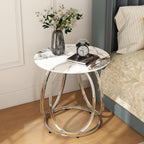 O&K FURNITURE Silver Side Table Living Room, Round End Table with Metal Frame, Modern Nightstand for Small Spaces, Bedroom, Home Office, 1PC