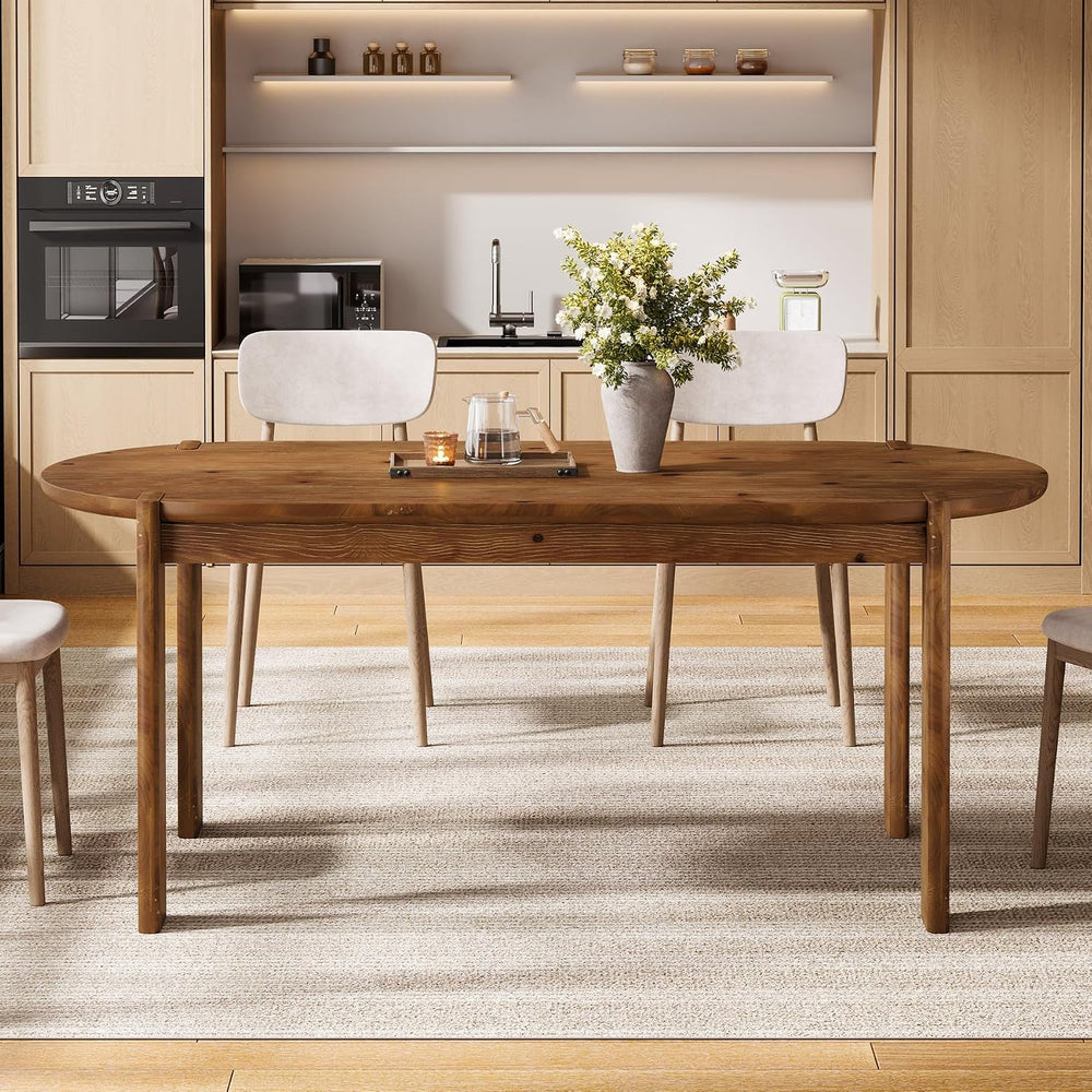 63" Solid Wood Oval Dining Table, Farmhouse Wooden Kitchen Table for 4-6...