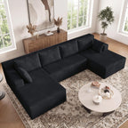 124 Inch Oversized Boneless Sectional Sofa Cloud Couch for Living Room - Symmetrical U Shaped Modular Couches Set with Double Chaise, No Assembly Floor Compression Sofa & Couch