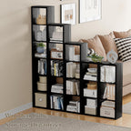 Cube Storage Organizer Bookcase, Small 4 Tier 11 inch Open Back Cubical Shelf with Thickened Border, Display Bookshelf for Living Room, Home Office, Sturdy Room (Black, 4 Cube,Vertical)