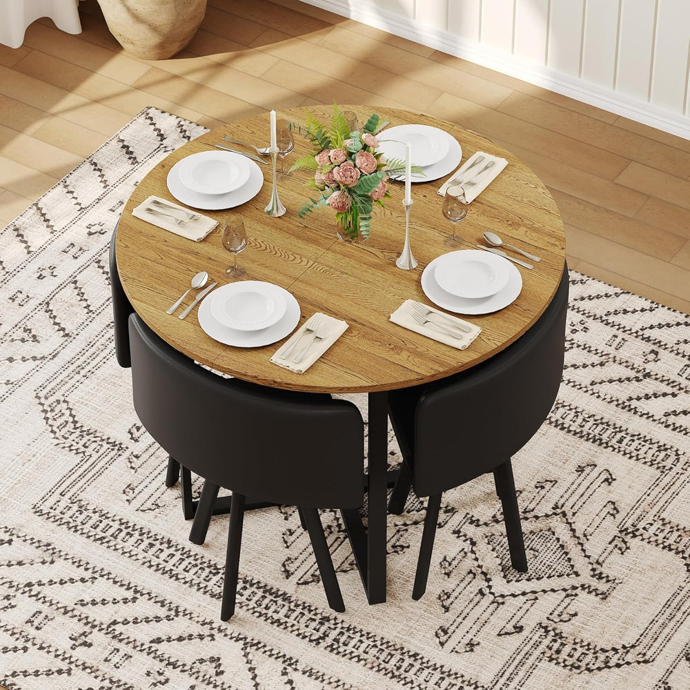 39.5" Round Dining Table Set for 4, 5 Piece Dining Table Set with 4 Tuck...