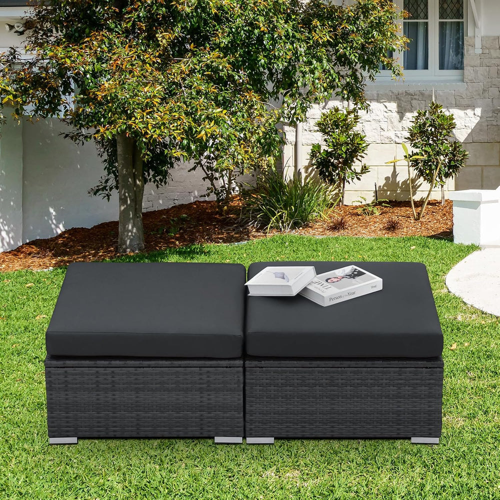 BULEXYARD 2 Pieces PE Rattan Patio Furniture Ottoman Sofas with Thick Cushion...