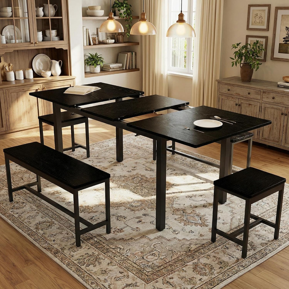 IDEALHOUSE 5-Piece Extendable Dining Table Set for 6-8 People, 63 Inch Kitche...