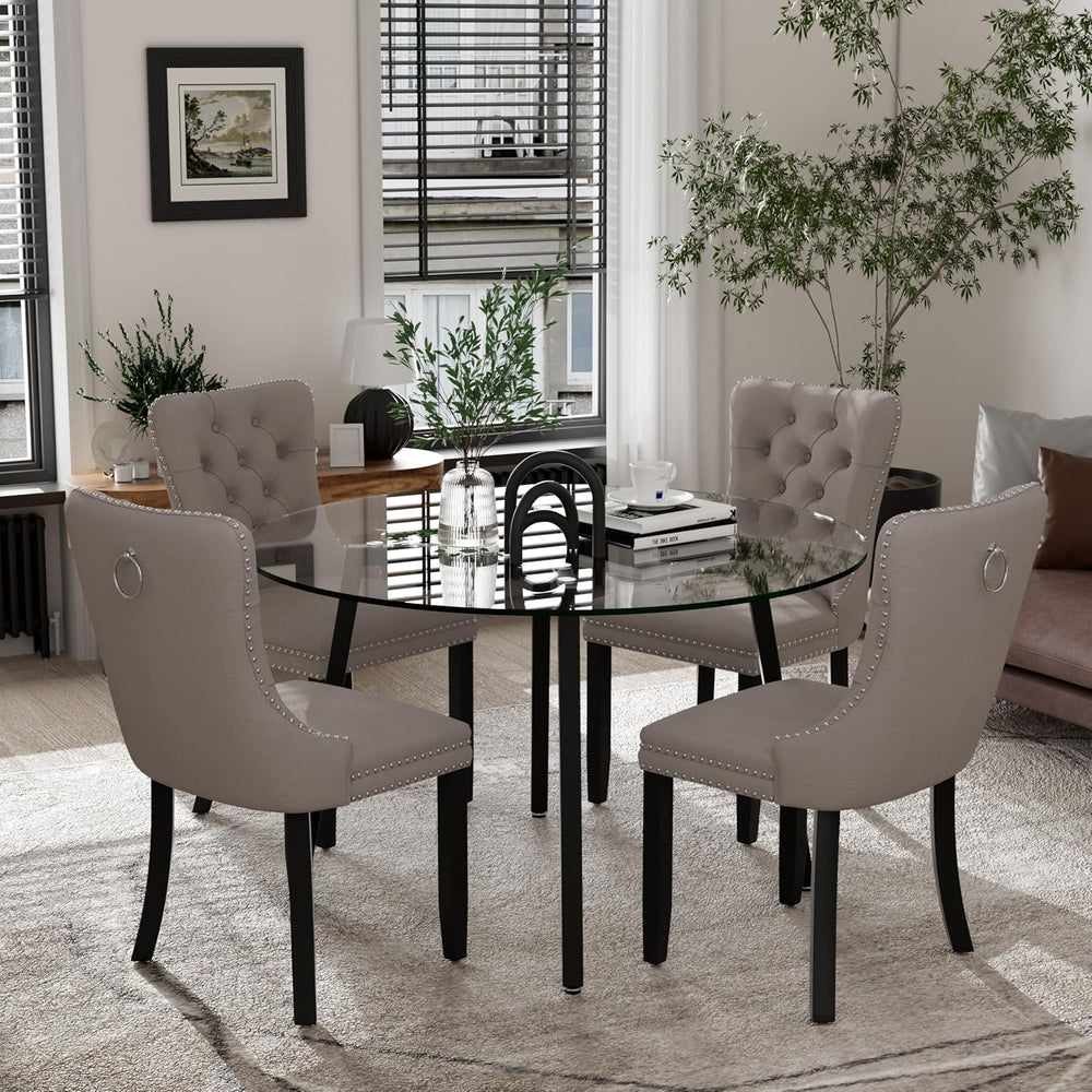 Clear Round Glass Top Dining Set for 4, 42'' Modern Luxury Circle Din...