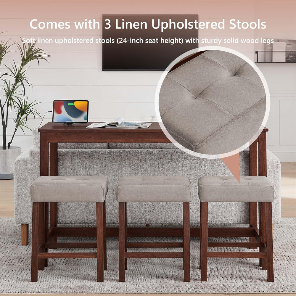 Merax 59 Inch Industrial Bar Table Set with Power Outlet & 3 Stools, Kitc...