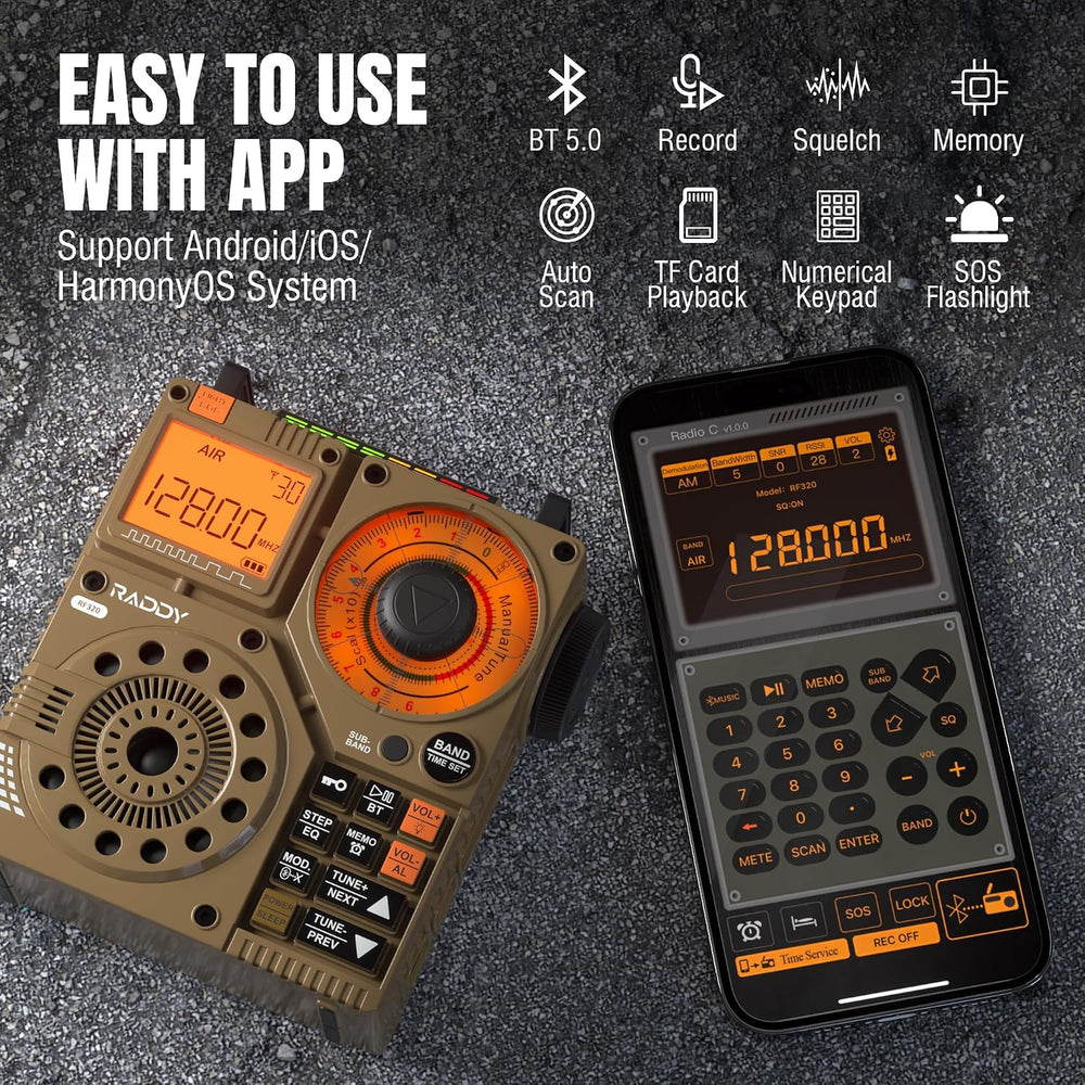 Raddy RF320 App Control Shortwave Radio, All-Band Receiver, Yellow