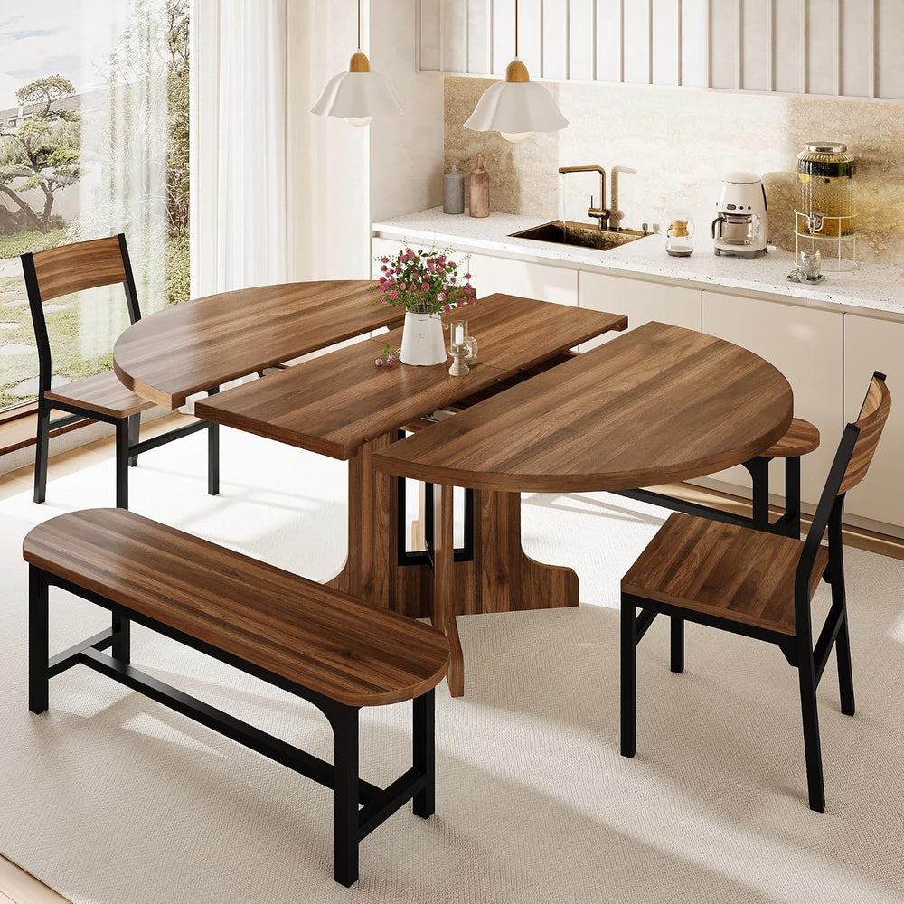 iPormis 5-Piece Round Dining Table Set for 4-6, 59" Extendable Dining Ro...