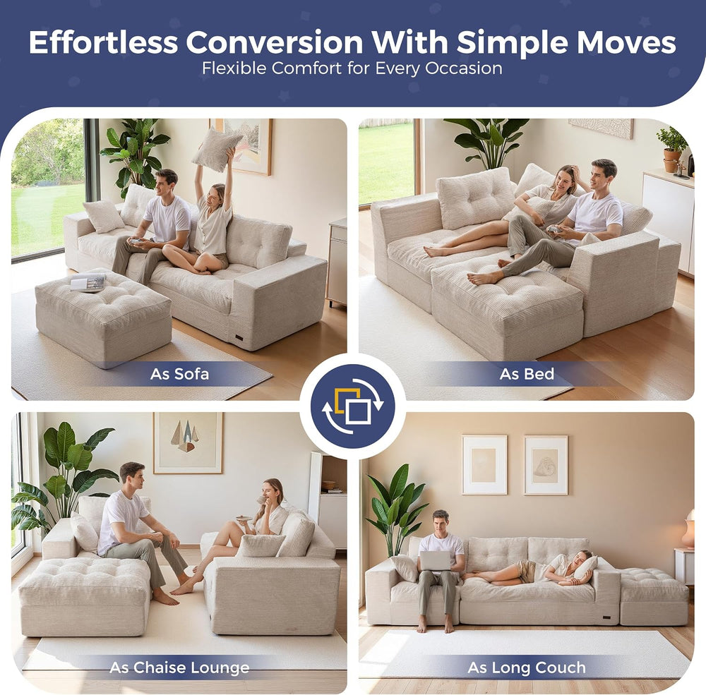 MAXYOYO Couch, 96-Inch L-Shaped Cloud Couch with Ottoman | Beige Layered Cush...
