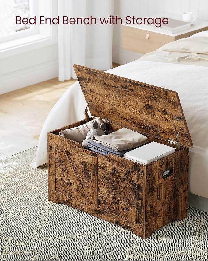 VASAGLE Storage Chest, Storage Trunk with 2 Safety Hinges, Storage Bench, Sho...