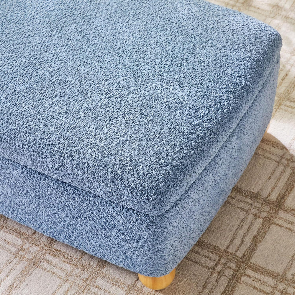 Walker Edison Linley Contemporary Large Storage Bouclé Ottoman with Wood Legs...