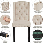 Yaheetech Upholstered Dining Chairs Set of 6 Button Tufted Kitchen Chairs with Solid Wood Legs and Nailhead Trims for Dining Room, Living Room, Restaurant, Beige
