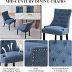 adochr Dining Chairs Set of 4, Upholstered Fabric Dining Room Chairs with Nailhead High Back & Ring Pull & Wooden Legs, Mid-Century Modern Kitchen Chairs for Restaurant, Living Room, Navy Blue