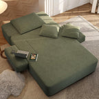 2-in-1 Convertible Chaise Lounge Indoor, 60.2" Corduroy Upholstered Chaise Lounge Chair that Converts to Sleeper Bed,Compressed Sofa with Side Storage Pockets and 3 Pillows for Bedroom Apartment Dorm