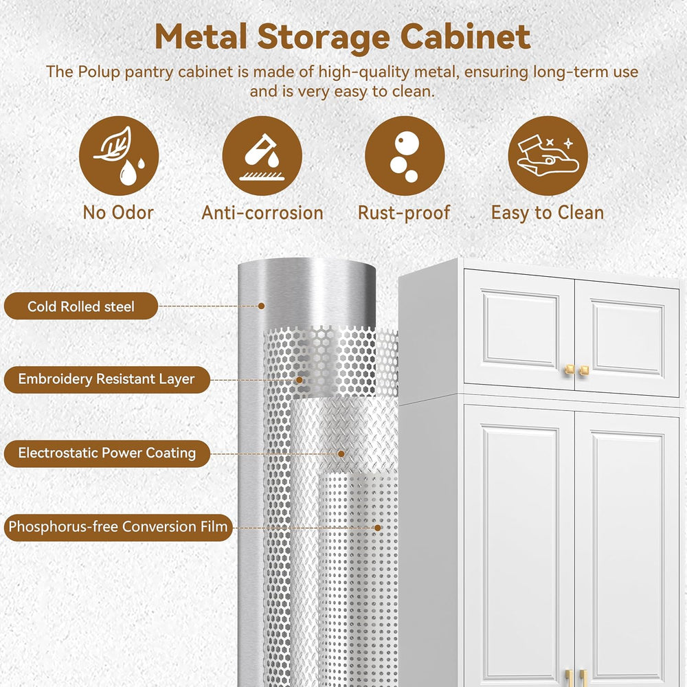 Polup 90" Pantry Cabinet, Tall Metal Storage Cabinet with Doors and Shelves