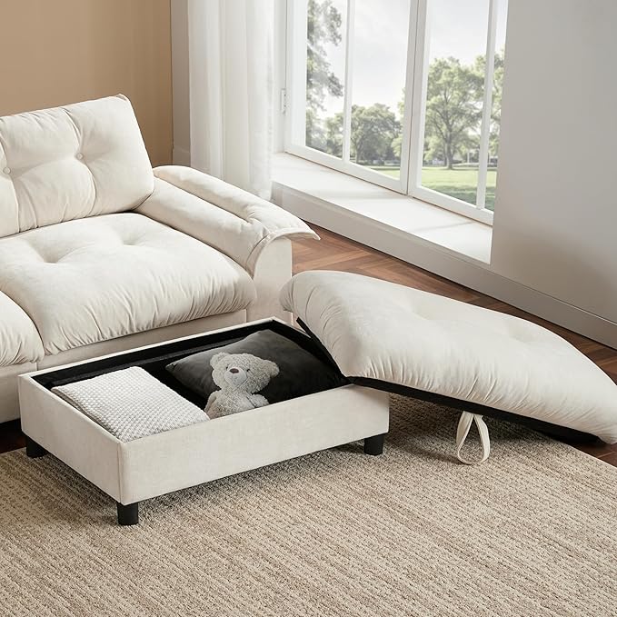 Ball & Cast Modular L Shaped Sectional Sofa with Movable Storage Ottoman and Dual-Port Charging,4 Seater Comfy Cloud Couch W/Side Storage Pockets & Cup Holder,for Living Room,Apartment,Beige,104"