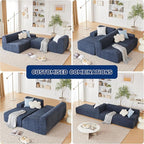 107" Modular Sectional Cloud Couch, Boneless couches Sponge sectionals for Living Room, High Density Sponges Sofa, Modular L-Shape with Chaise, Blue