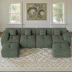 158" U Shaped Convertible Modular Couch, Cloud Couch Sectional with Ottoman, 6-Seater Chenille Boneless Couches for Living Room, Apartment, No Assembly, Green 1PCS