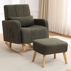 HCHAIRH Rocking Chair with Ottoman, Nursery Glider Rocker with High Backrest and Side Pocket, Teddy Rocking Accent Armchair with Solid Wood Legs for Nursery, Living Room, Bedroom Green