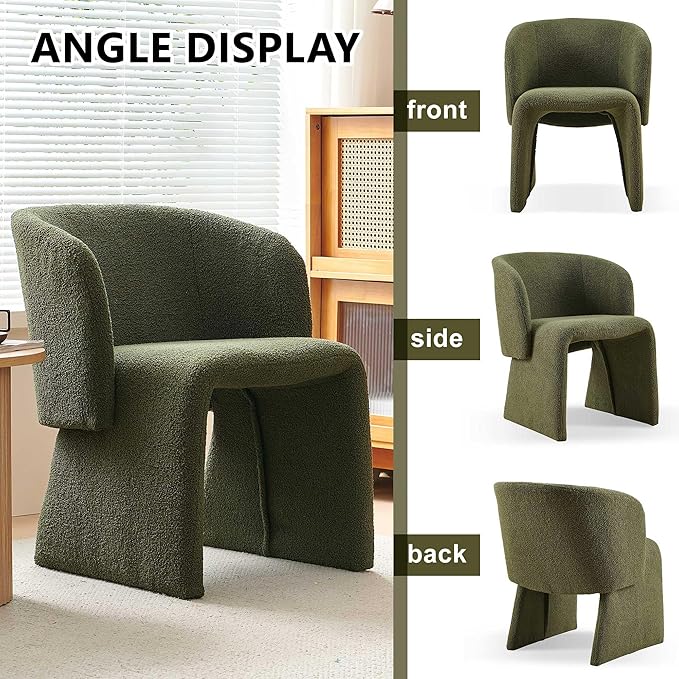 NORDICANA Barrel Dining Room Chair with Arms, Faux Fur Accent Chair for Kitchen, Living Room, Upholstered Single Sofa Chair, Green
