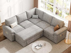 85 Inch Modular Sectional Sofa with Pull Out Bed, L Shaped 5 Seat Sectional Sleeper Sofa with Storage, Sectional Couches for Living Room, Cloud Modular Couch,Removable Sofa Cover,Light Grey
