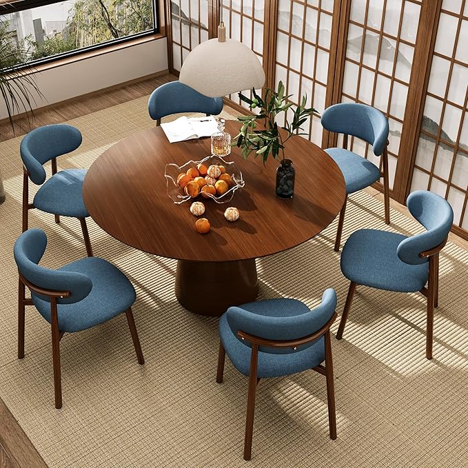 Kitchen Dining Chairs Set of 6 Modern Soft Linen Farmhouse Dining Room Chair,...