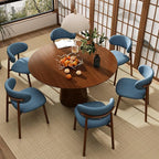 Kitchen Dining Chairs Set of 6 Modern Soft Linen Farmhouse Dining Room Chair, Blue/Walnut